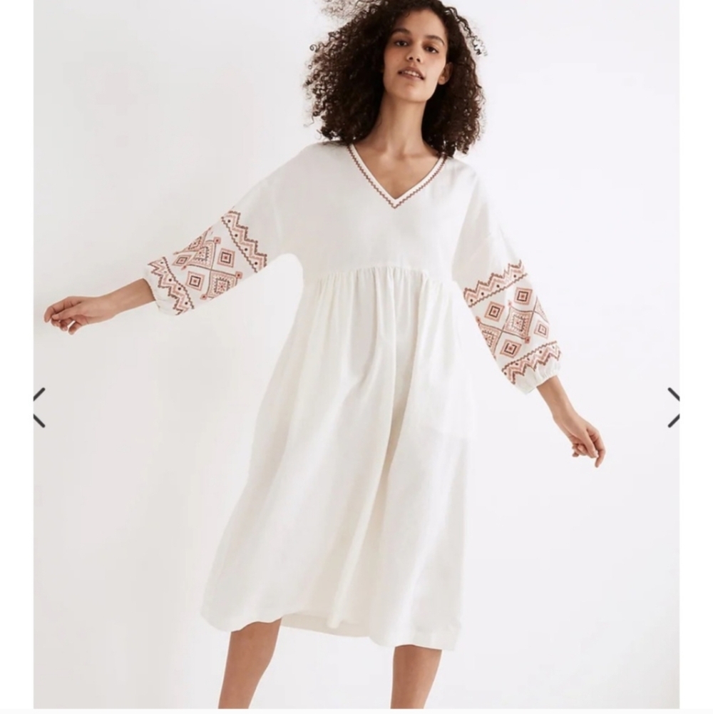 Madewell Embroidered Sleeve Popover Midi Dress XXS NWT MC946